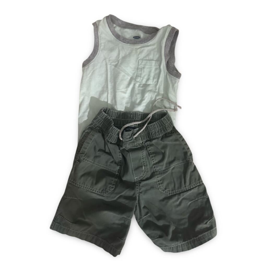 Old Navy Tank & Cherokee Shorts  Boys Outfit 3T Green Gray Cargo Set